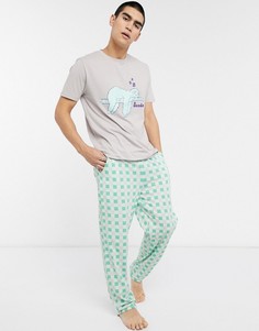 Пижамный комплект из футболки и брюк серого и мятно-зеленого цвета ASOS DESIGN-Мульти
