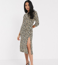 Коричневое платье миди с леопардовым принтом River Island Petite-Многоцветный