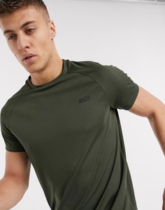 Длинная футболка цвета хаки с закругленным краем ASOS 4505-Зеленый