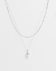 Серебристое ожерелье в два ряда с подвеской в виде мороженого Chained & Able-Серебряный
