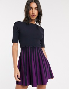 Трикотажное короткое приталенное платье Ted Baker-Темно-синий