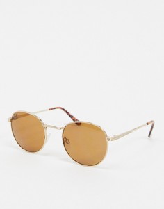 Круглые солнцезащитные очки в золотистой оправе Jeepers Peepers-Золотистый