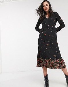 Черное платье миди с V-образным вырезом и цветочным принтом Only-Мульти