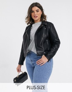 Черная куртка из искусственной кожи со стеганой вставкой на рукавах Vero Moda Curve-Черный