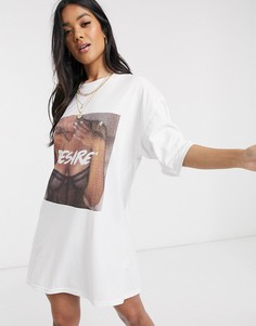 Платье-футболка в стиле oversized с фотопринтом Public Desire-Белый