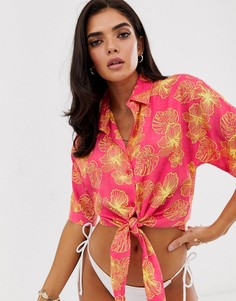 Пляжная рубашка с гавайским цветочным принтом и завязкой ASOS DESIGN-Мульти