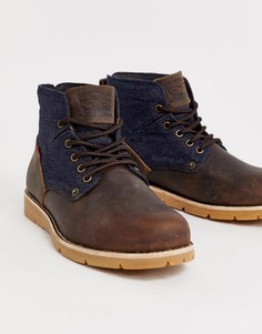 Кожаные походные ботинки коричневого цвета с синими вставками Levis Jax-Коричневый цвет