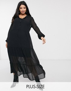 Черное ярусное шифоновое платье-рубашка New Look Curve-Черный