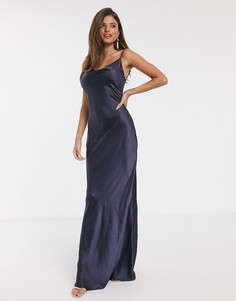 Атласное платье макси на бретелях со свободной драпировкой Pretty Lavish-Темно-синий
