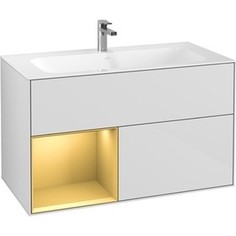 Тумба с раковиной Villeroy Boch Finion 100 с подсветкой gold matt, белый (F030HFGF, 4164A0R1)