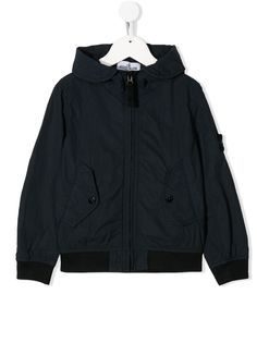 Stone Island Junior бомбер с нашивкой-логотипом и капюшоном
