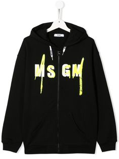 Msgm Kids толстовка на молнии с капюшоном и логотипом