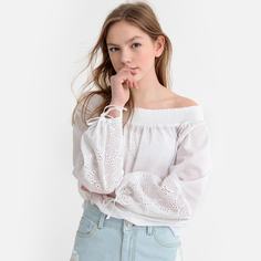 Блузка с вырезом-лодочка и длинными рукавами 10-16 лет La Redoute Collections