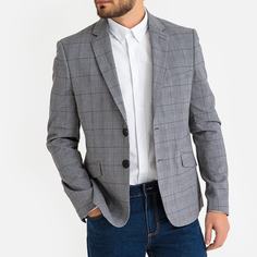 Пиджак костюмный в клетку узкого покроя La Redoute Collections
