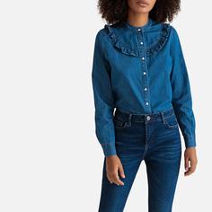 Рубашка джинсовая с маленьким стоячим воротником и длинными рукавами La Redoute Collections