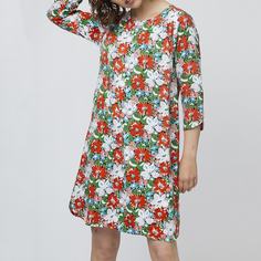 Платье короткое с цветочным рисунком и рукавами 3/4 Compania Fantastica