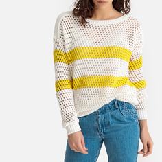 Пуловер с вырезом-лодочкой из сетчатого трикотажа La Redoute Collections