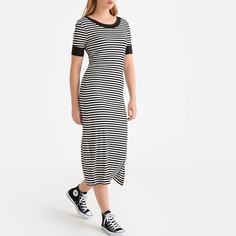 Платье-футболка длинное в полоску La Redoute Collections