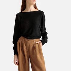 Пуловер с вырезом-лодочкой из блестящего тонкого трикотажа La Redoute Collections