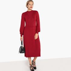 Платье-пуловер плиссированное, отрезное по талии, длина миди La Redoute Collections