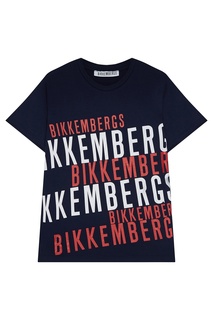 Синяя футболка с надписями Dirk Bikkembergs