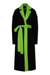 Черное пальто с зелеными вставками Annakiki