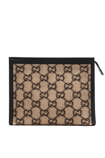 Клатч из шерсти и кожи с монограммами Gucci