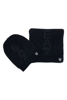 Черная шапка и шарф EA7