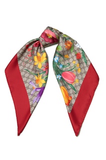 Шелковый платок с цветочным принтом Gucci