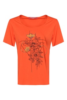 Оранжевая футболка с цветочным узором Marina Rinaldi