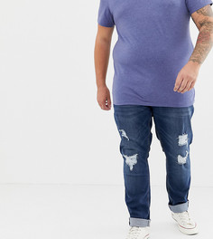 Джинсы цвета индиго с рваной отделкой Jacamo Plus-Темно-синий