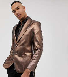 Пиджак скинни медного цвета с эффектом металлик в стиле 70-х ASOS DESIGN Tall-Золотой