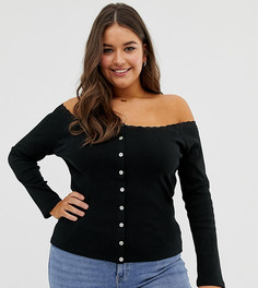 Лонгслив на пуговицах с широким вырезом и кружевной отделкой ASOS DESIGN Curve-Черный