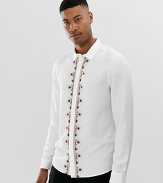 Белая атласная рубашка классического кроя с вышивкой ASOS EDITION Tall-Белый