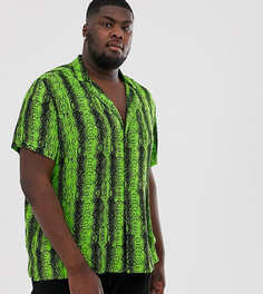 Фестивальная рубашка классического кроя с неоновым змеиным принтом ASOS DESIGN Plus-Зеленый