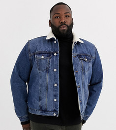 Синяя выбеленная джинсовая куртка с искусственным мехом New Look Plus-Синий