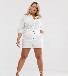 Белые шорты с присборенной талией и кружевной вышивкой ришелье In The Style Plus x Dani Dyer-Белый