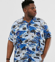 Рубашка с отложным воротником и принтом пальм Jacamo-Синий
