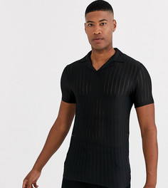 Черная приталенная футболка-поло с прозрачными полосками ASOS DESIGN Tall-Черный