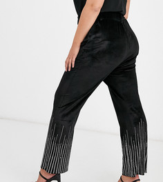 Бархатные брюки от костюма со стразами Fashion Union Plus-Черный