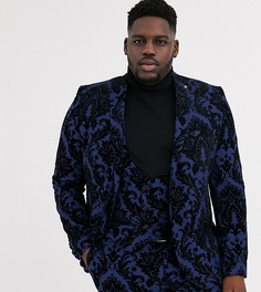 Синий пиджак с флоковым рисунком в стиле барокко Twisted Tailor Plus