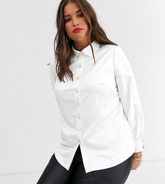 Блузка цвета слоновой кости с пышными рукавами на манжетах и пуговицами из искусственного жемчуга Fashion Union Plus-Белый