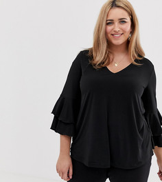 Топ с V-образным вырезом и оборками New Look Curve-Черный