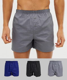 Набор из 3 тканых боксеров темно-синего, серого и черного цвета ASOS DESIGN - Скидка-Мульти