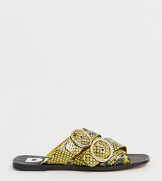 Кожаные сандалии с двумя пряжками и змеиным принтом для широкой стопы Depp-Желтый