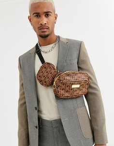 Коричневая сумка-кошелек через плечо из искусственной кожи с принтом и отделением ASOS DESIGN-Светло-коричневый