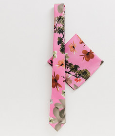 Узкий галстук и платок-паше розового цвета ASOS DESIGN wedding-Розовый
