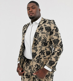 Супероблегающий пиджак с цветочной флоковой отделкой Twisted Tailor-Светло-коричневый