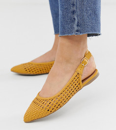 Темно-желтые плетеные туфли с ремешком через пятку New Look Wide Fit-Желтый