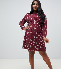 Короткое приталенное платье с винтажным цветочным принтом Fashion Union plus-Красный
